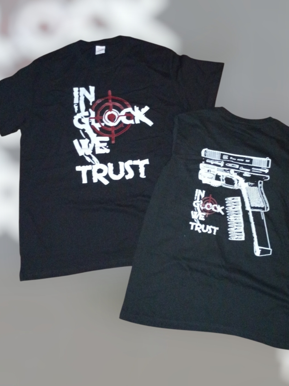 GLO jeans Black Tee with White & Red Target Graphic